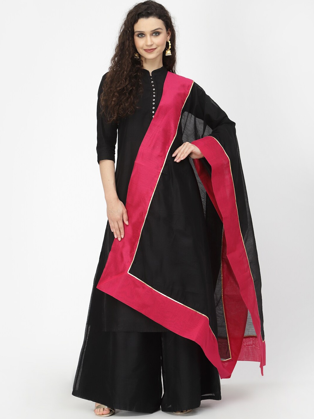 

Desi Weavess Chanderi Silk Kurta with Palazzos & Dupatta, Black