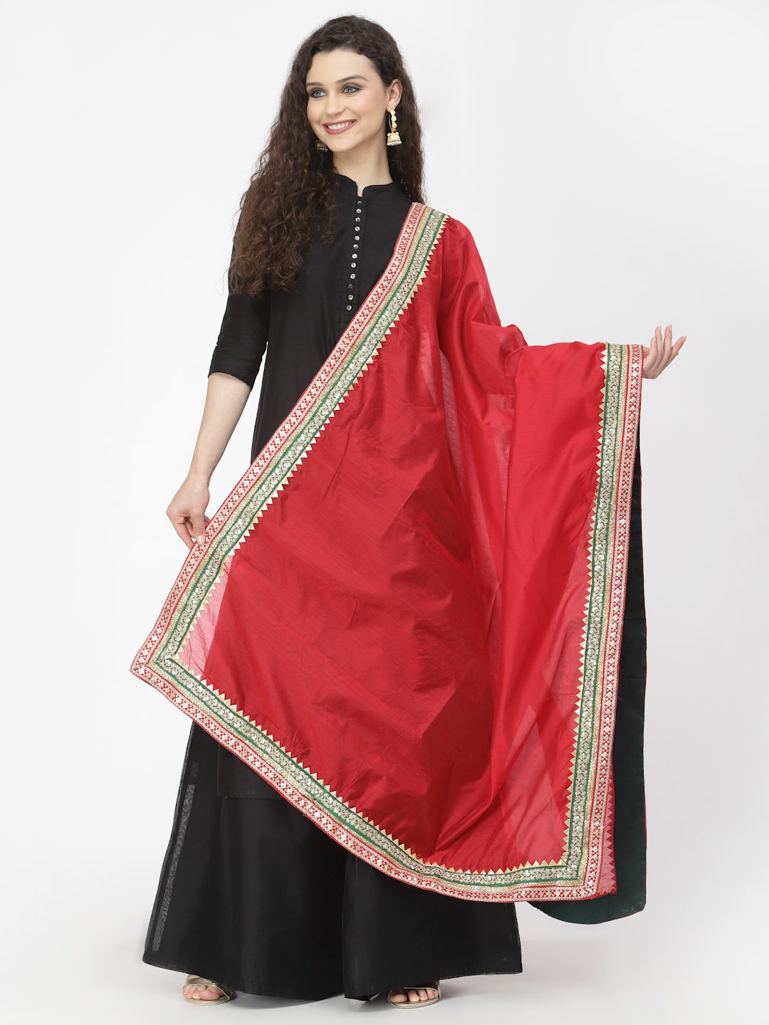 

Desi Weavess Chanderi Silk Kurta with Palazzos & With Dupatta, Black