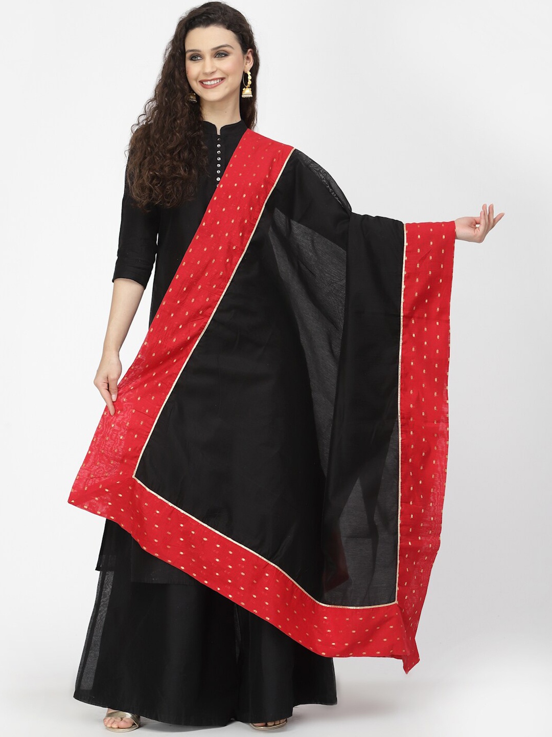 

Desi Weavess Women Chanderi Silk Kurta with Palazzos & With Dupatta, Black