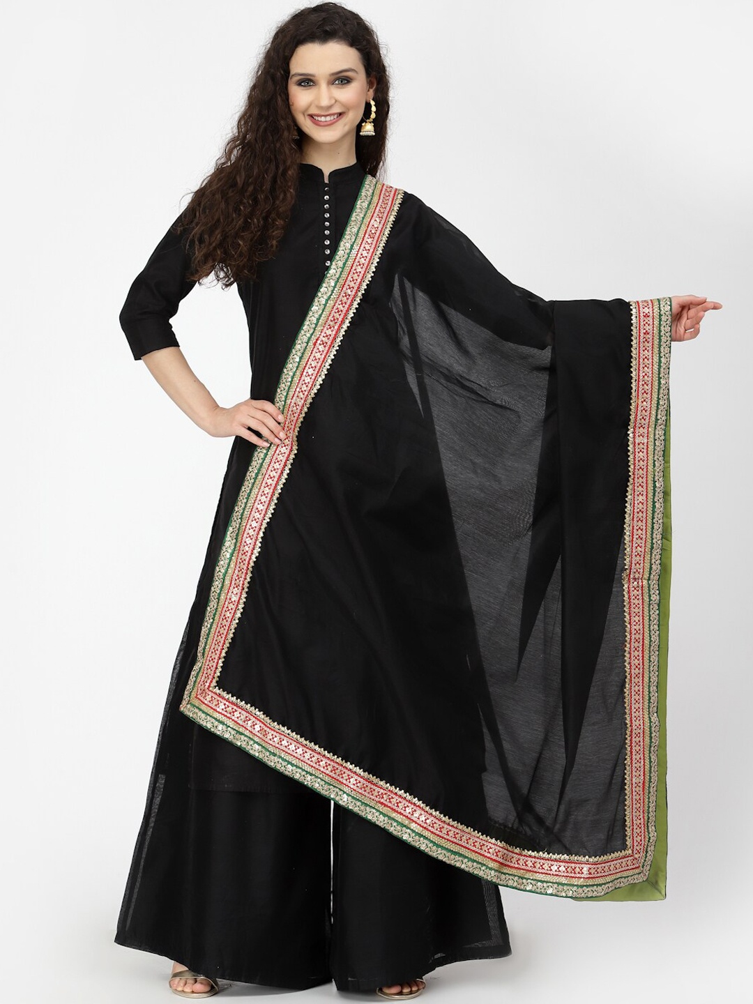 

Desi Weavess Women Chanderi Silk Kurta with Palazzos & With Dupatta, Black