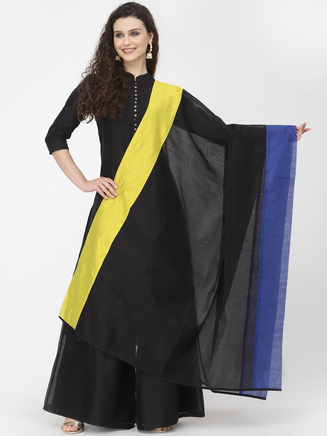 

Desi Weavess Women Chanderi Silk Kurta with Palazzos & With Dupatta, Black
