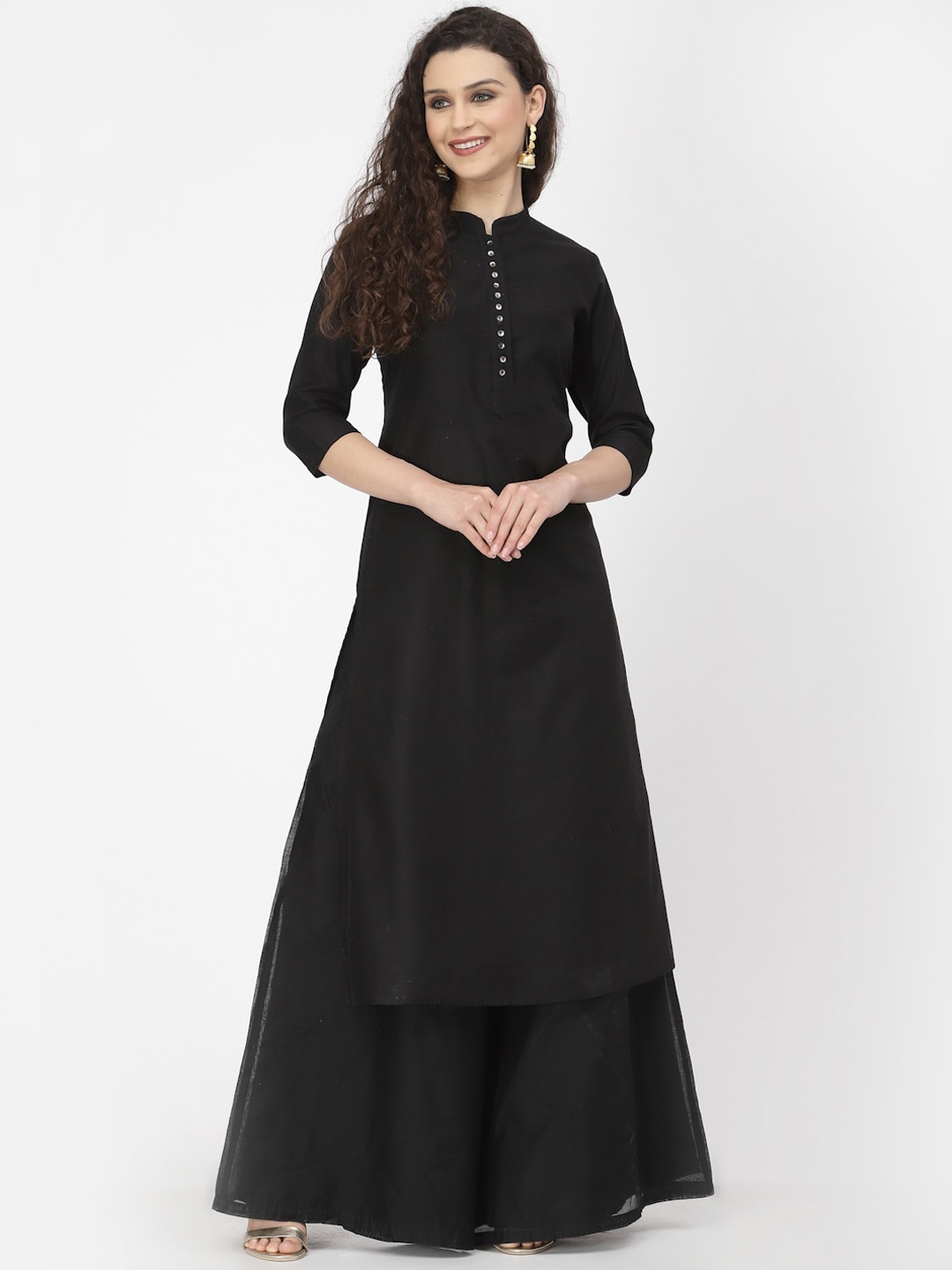 

Desi Weavess Women Chanderi Silk Kurta with Palazzos & With Dupatta, Black