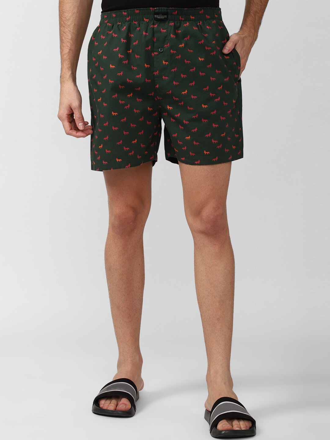 

Peter England Men Green Camouflage Printed Shorts
