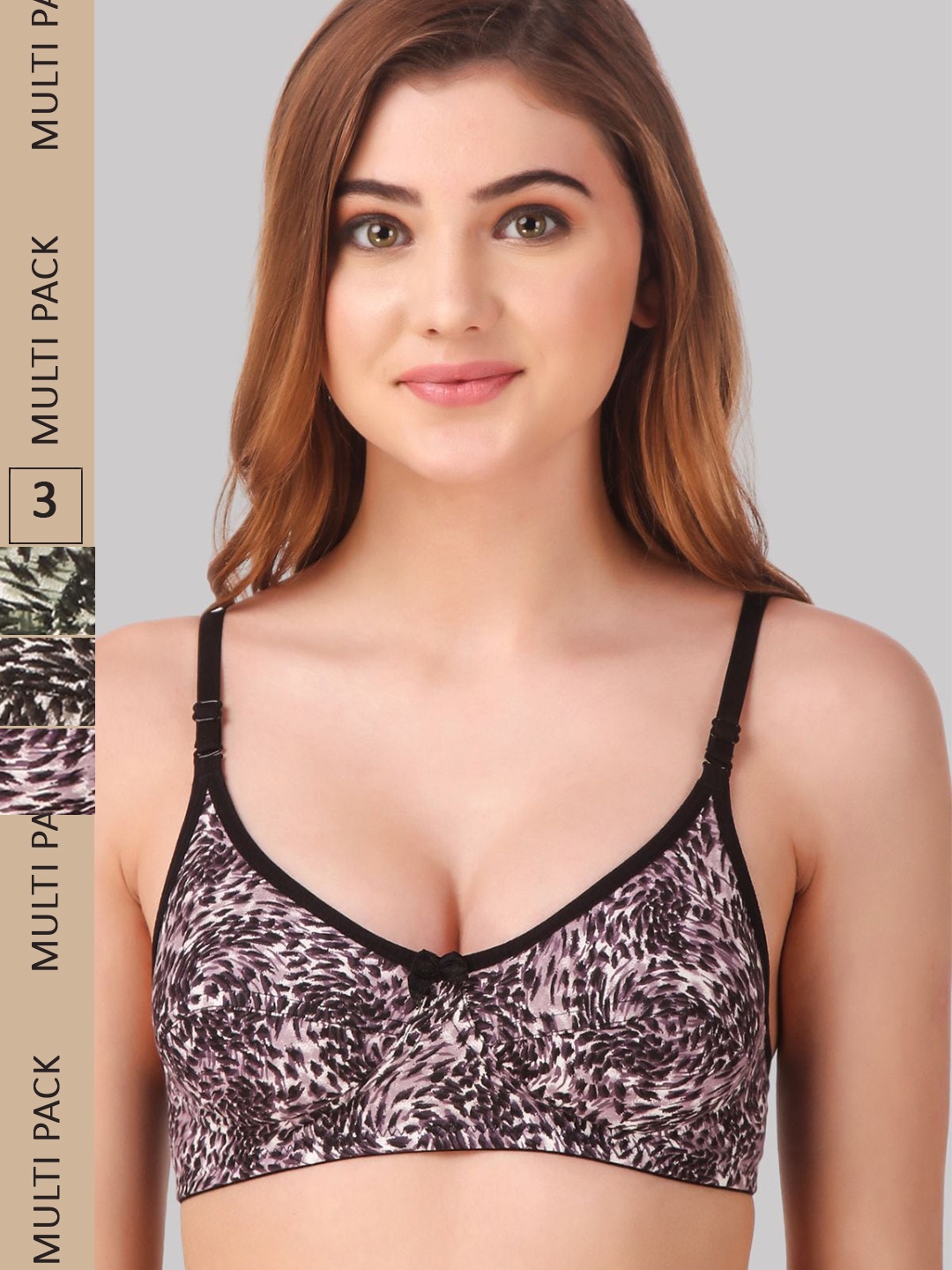 

Fasense Pack Of 3 Animal Printed Everyday Non Padded Bra, Green