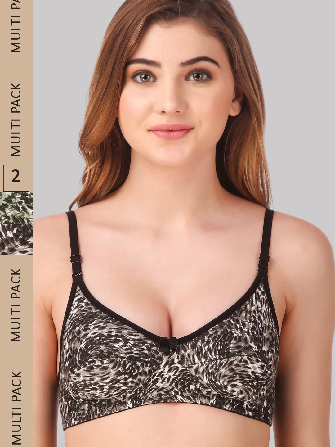 

Fasense Pack Of 2 Animal Printed Everyday Non Padded Bra, Green