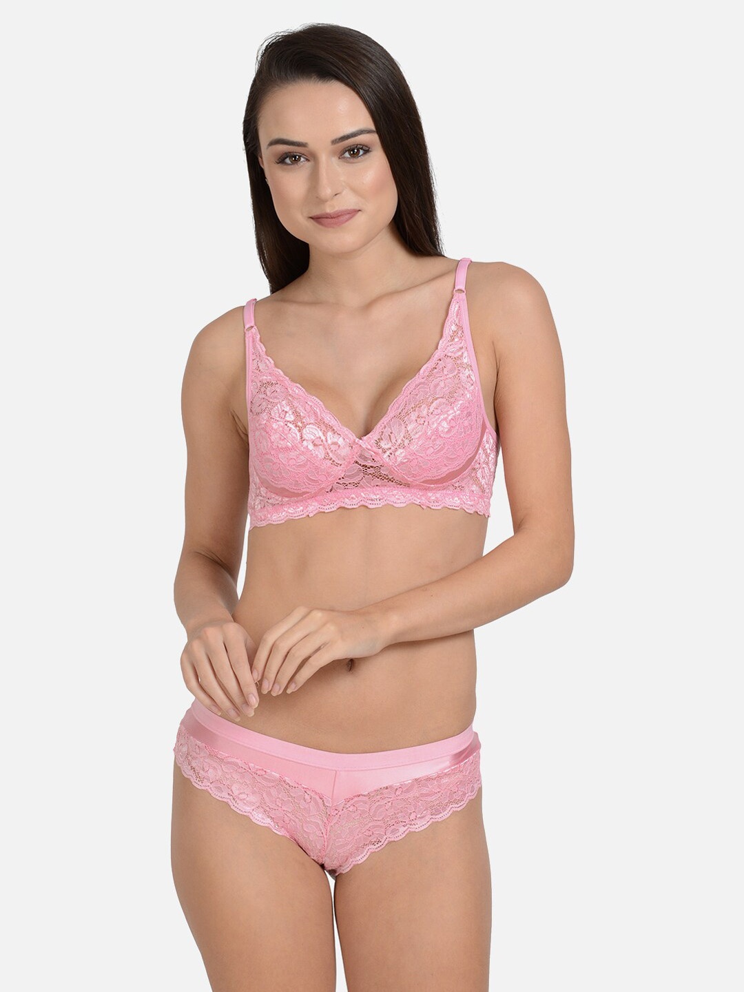 

mod & shy Self-Design Soft Lace Lingerie Set, Pink