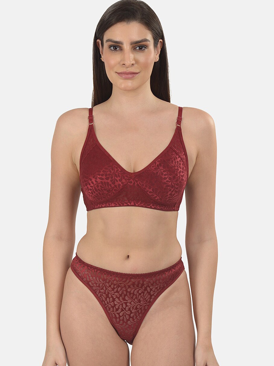 

mod & shy Self-Design Lingerie Set, Maroon