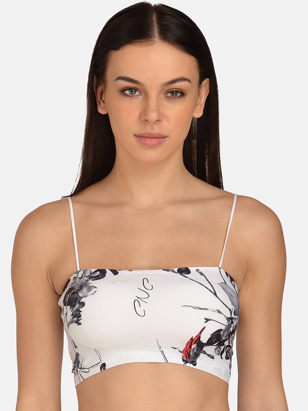 

mod & shy White & Grey Floral Bralette Bra Lightly Padded
