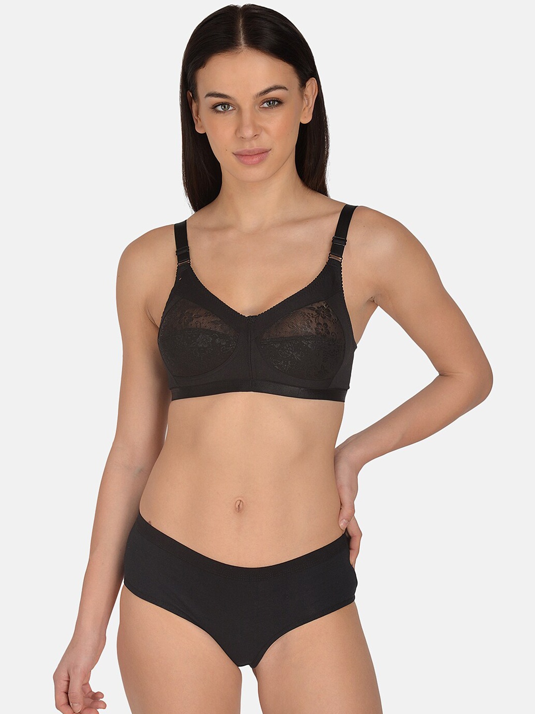 

mod & shy Women Self-Design Lingerie Set MS271New-32B, Black