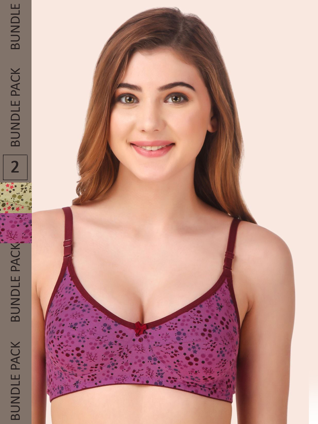 

Fasense Pack Of 2 Floral Printed Cotton Non Padded Bra, Pink