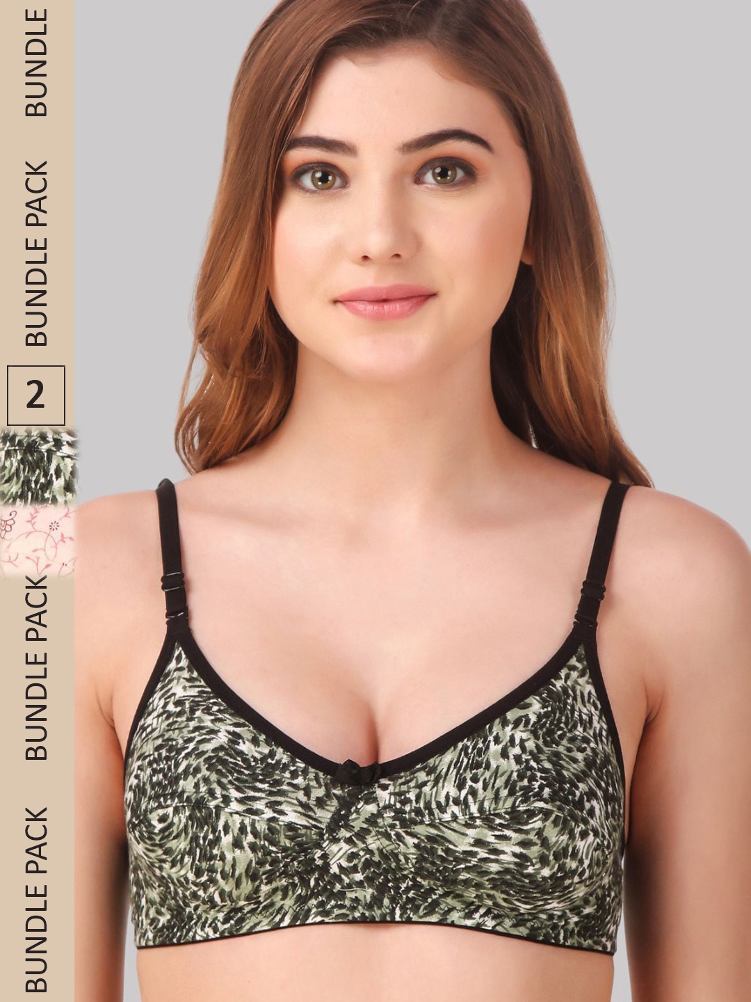 

Fasense Pack Of 2 Floral Printed Everyday Non Padded Bra, Green