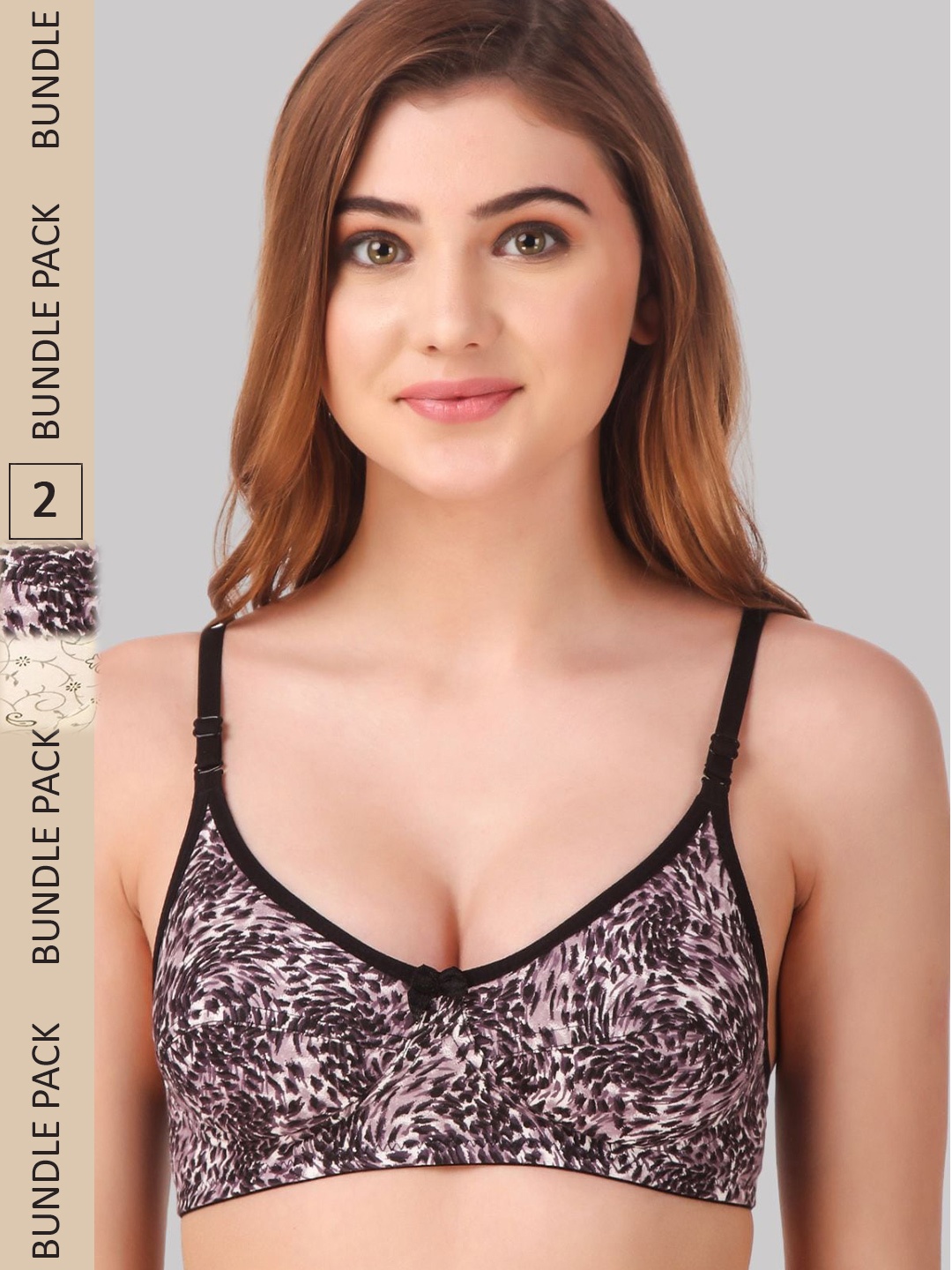 

Fasense Pack Of 2 Floral Printed Everyday Non Padded Bra, Purple