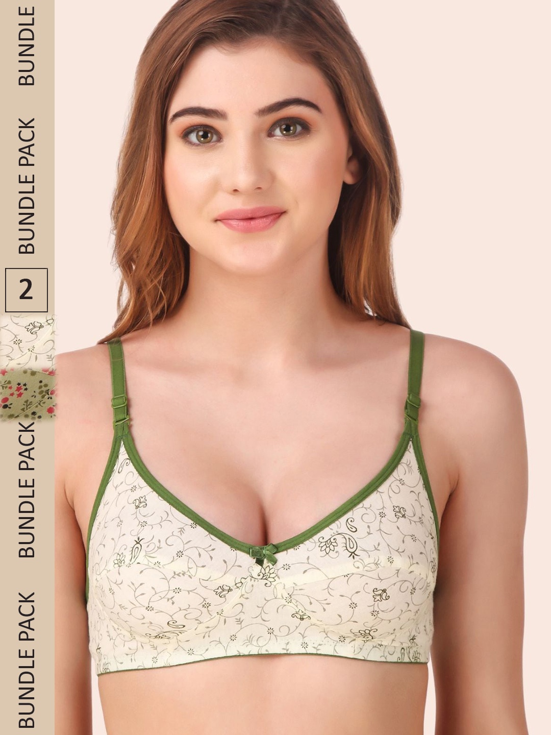 

Fasense Pack Of 2 Floral Printed Everyday Non Padded Bra, Green