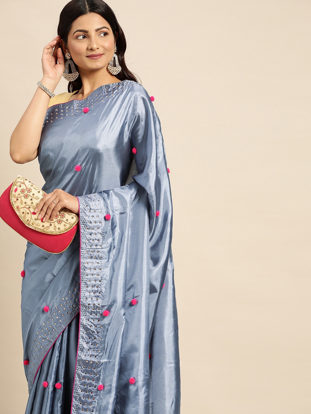

M M Venture Embellished Paper Silk Venkatgiri Saree, Grey