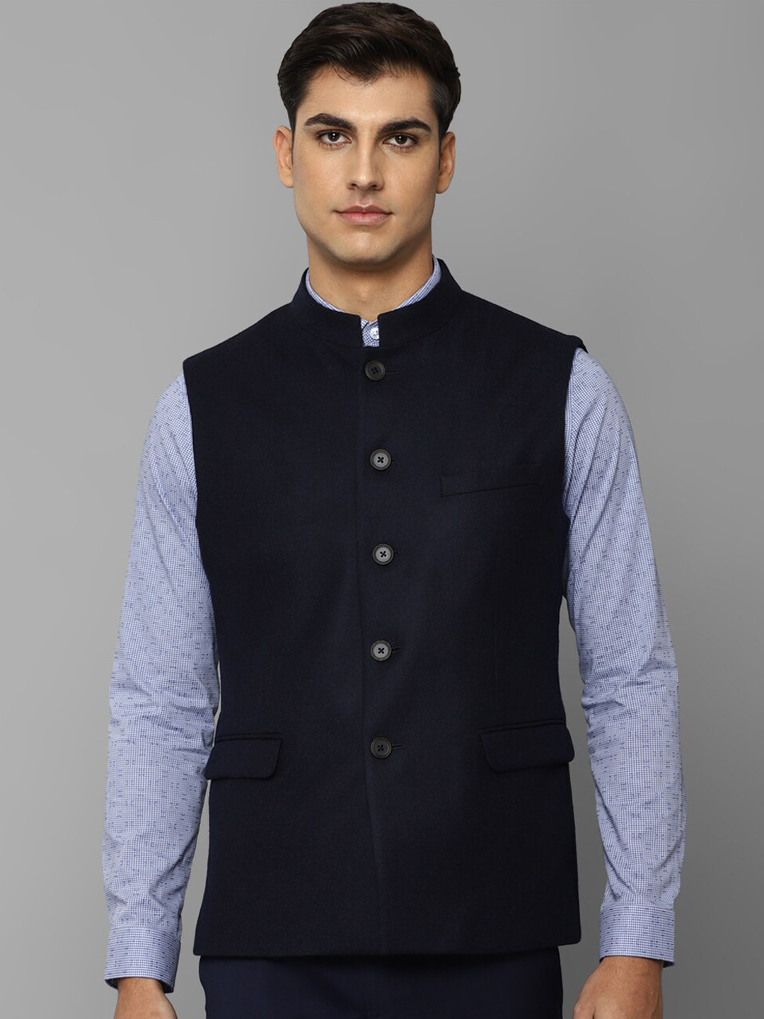 

Louis Philippe Men Pure Wool Nehru Jackets, Navy blue