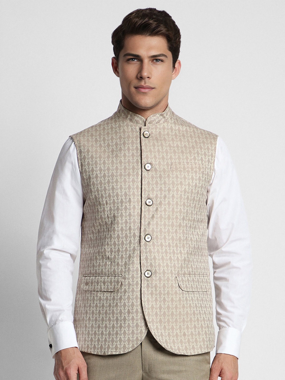 

Peter England Elite Men Printed Nehru Jackets, Cream