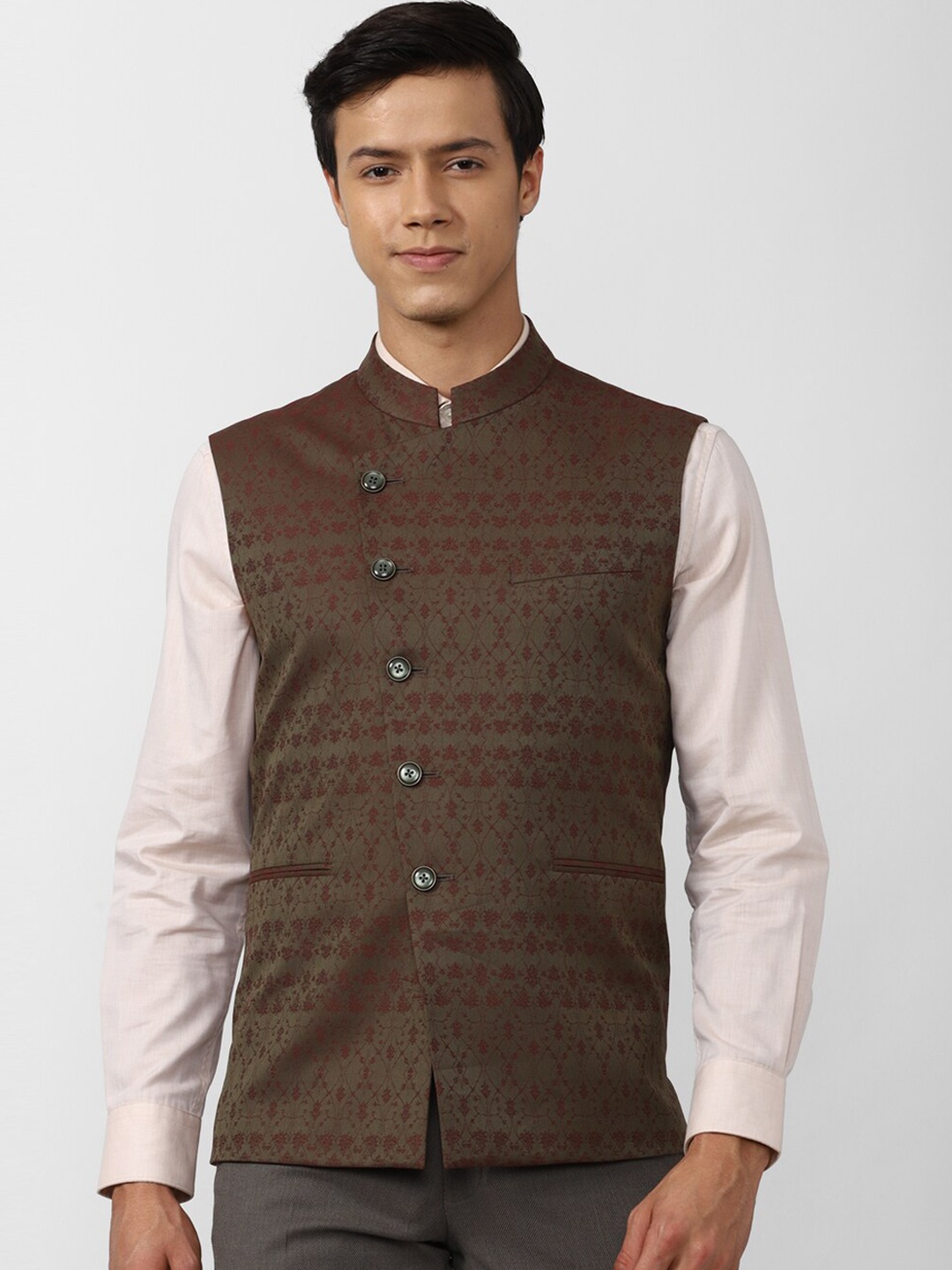 

Peter England Elite Men Printed Nehru Jackets, Brown