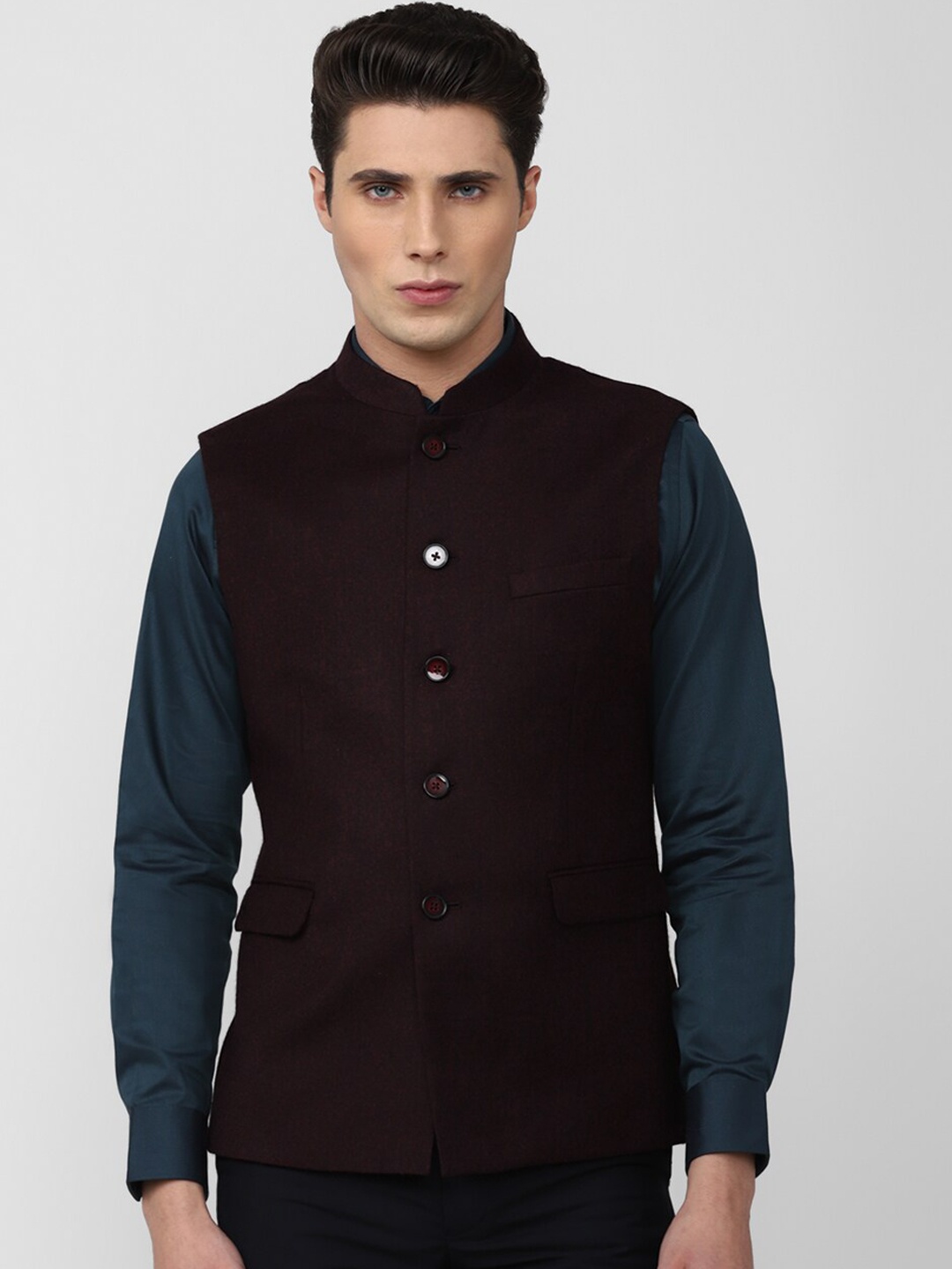 

Van Heusen Men Woven Design Pure Wool Nehru Jackets, Purple