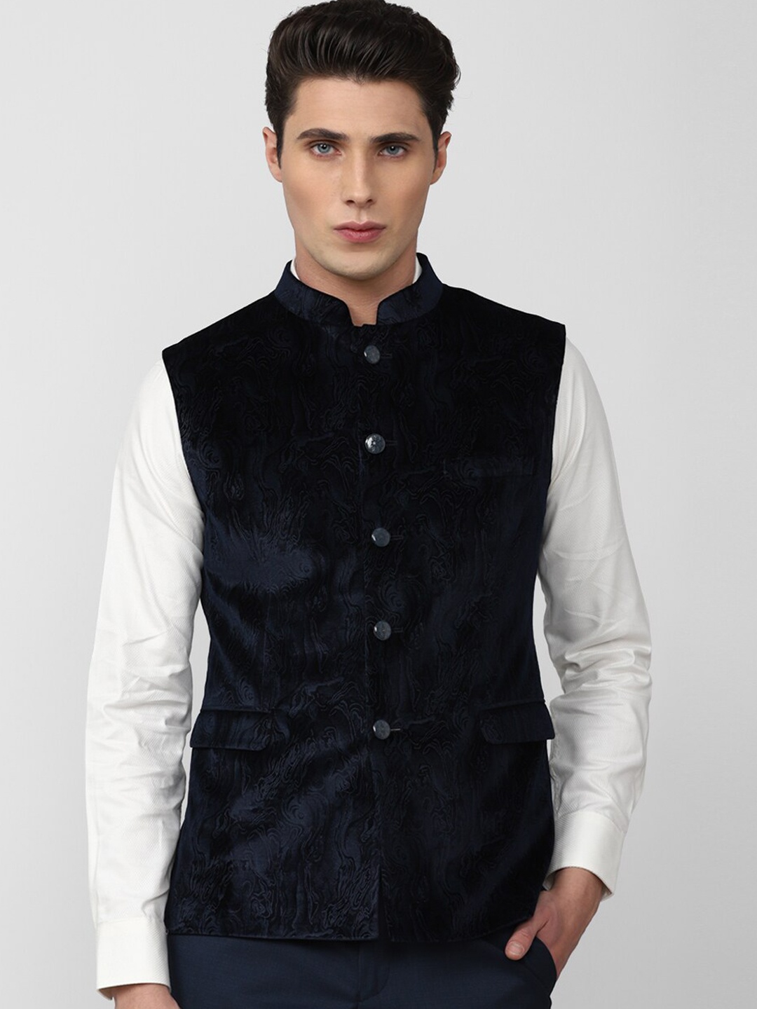 

Van Heusen Men Woven Design Nehru Jackets, Navy blue