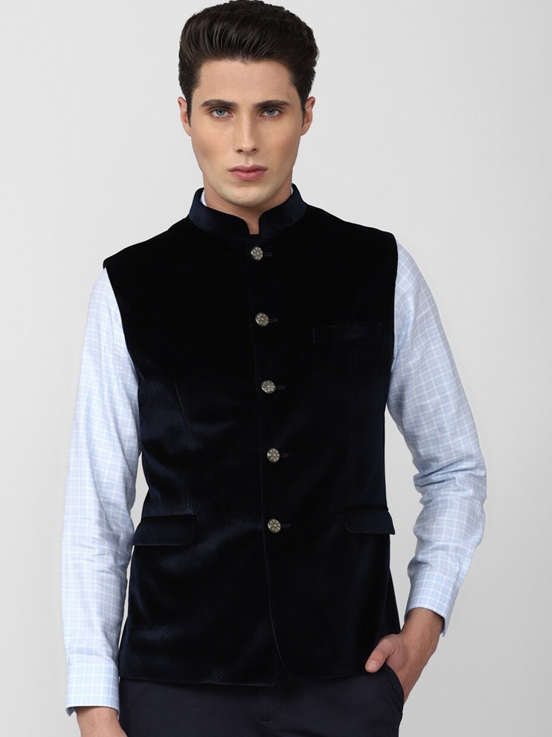 

Van Heusen Men Woven Design Nehru Jackets, Navy blue