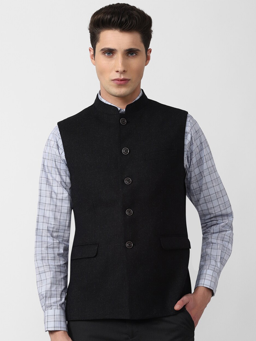 

Van Heusen Men Woven Design Pure-Wool Nehru Jackets, Black