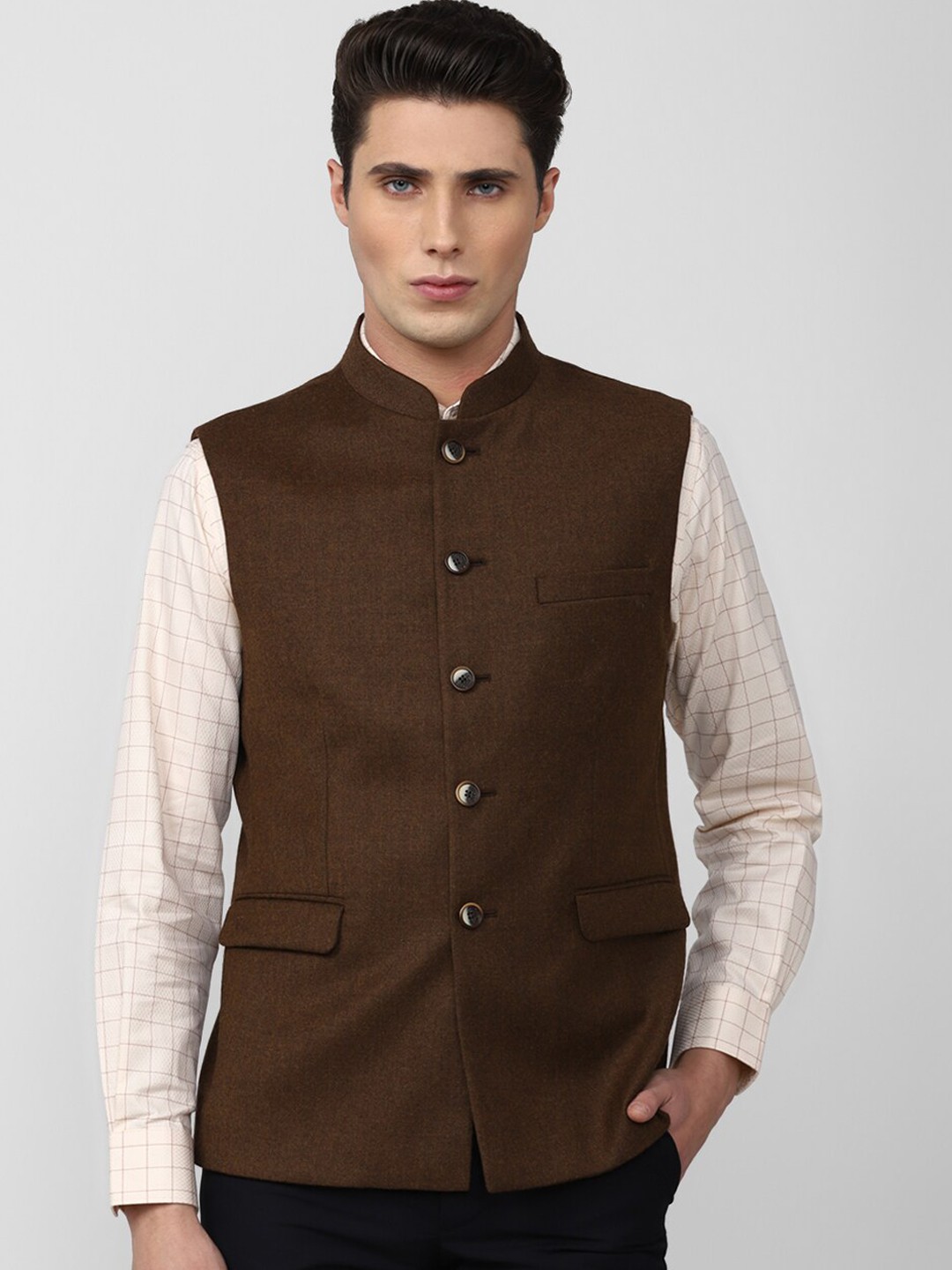 

Van Heusen Men Pure Woolen Nehru Jacket, Brown