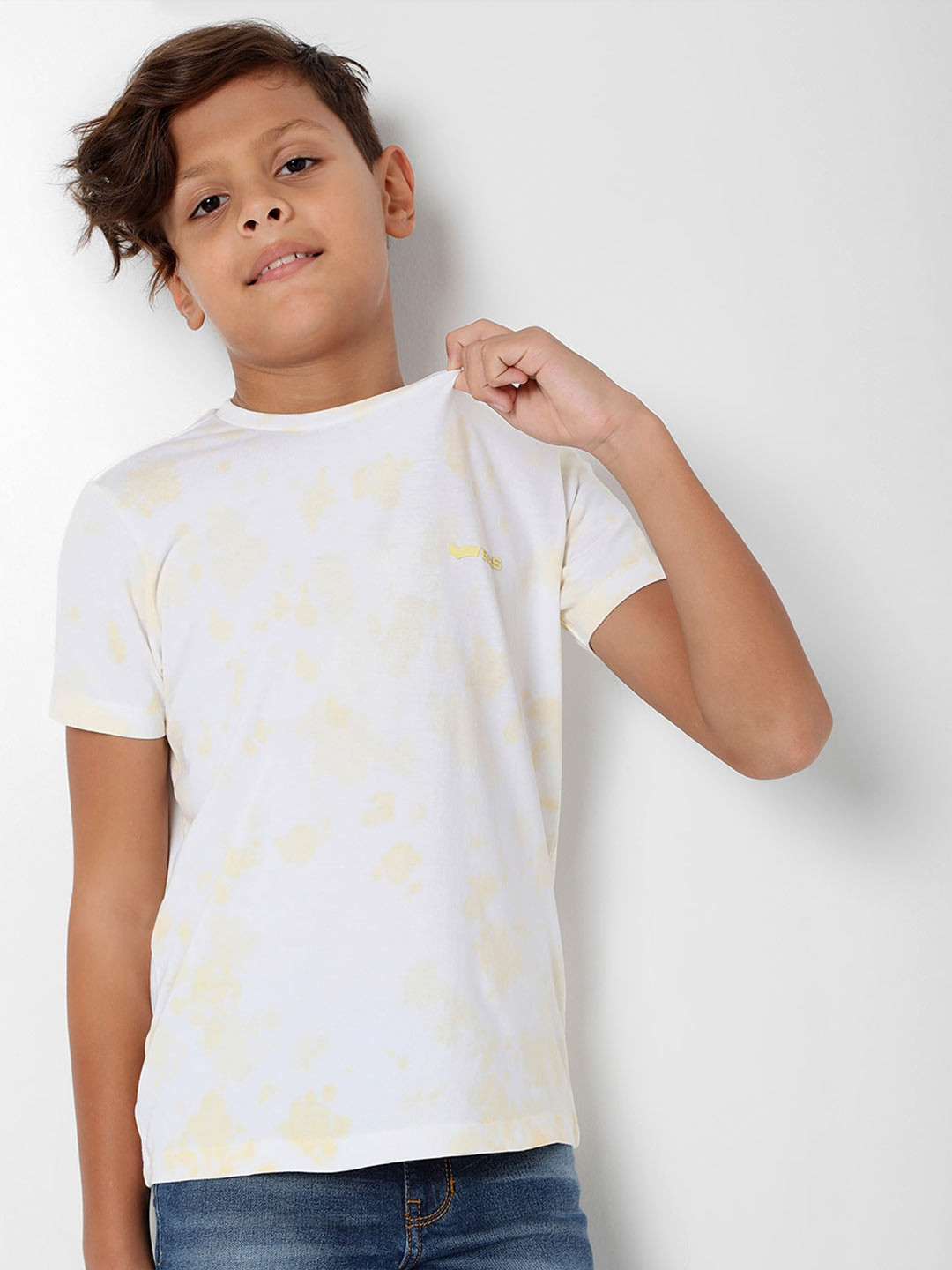 

GAS Boys Tie and Dye Dyed Slim Fit Cotton T-shirt, White