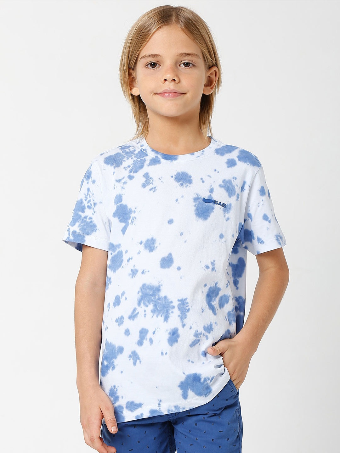 

GAS Boys Tie and Dye Dyed Slim Fit Cotton T-shirt, Blue