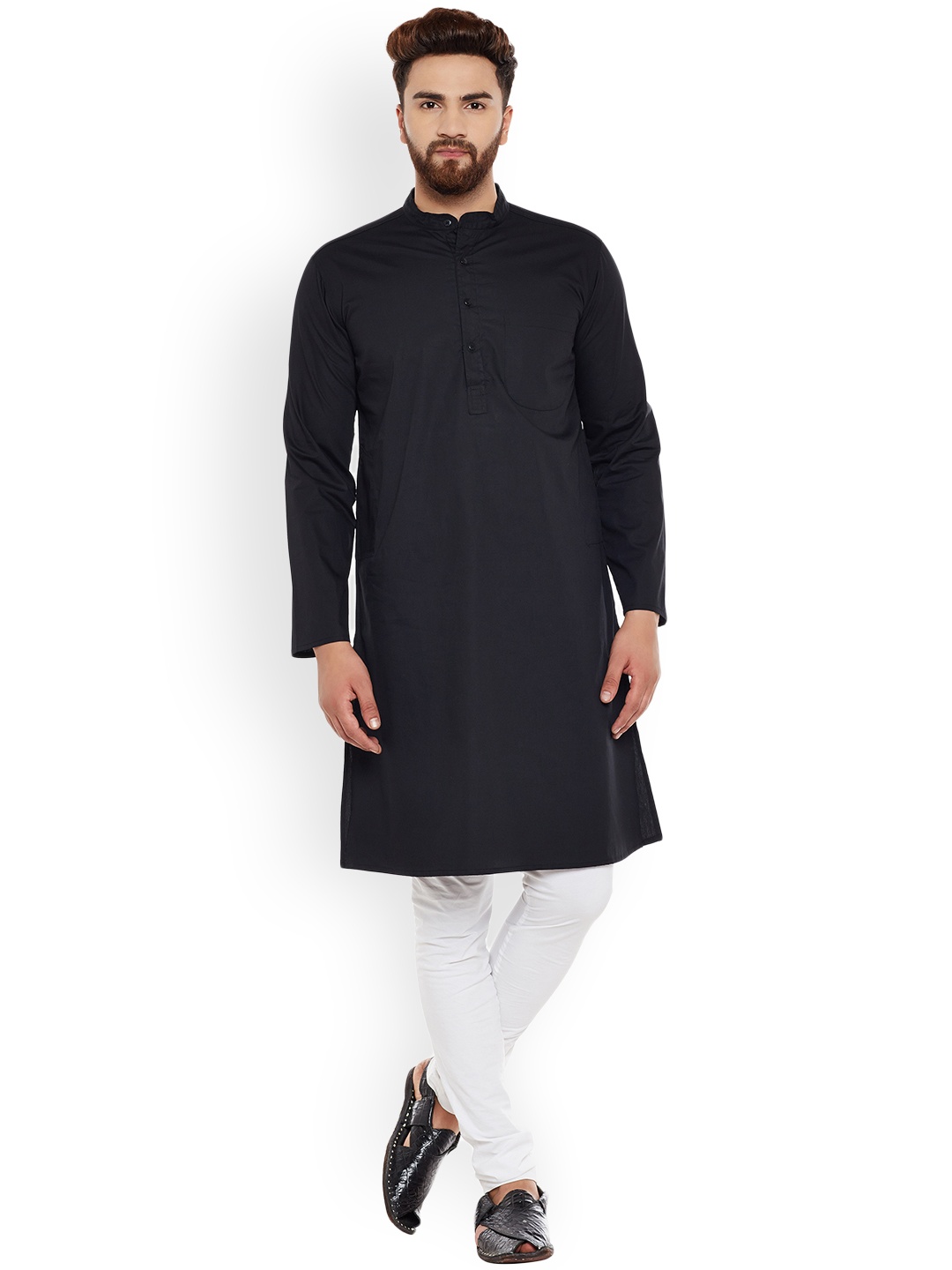 even Men Black Solid Straight Kurta
