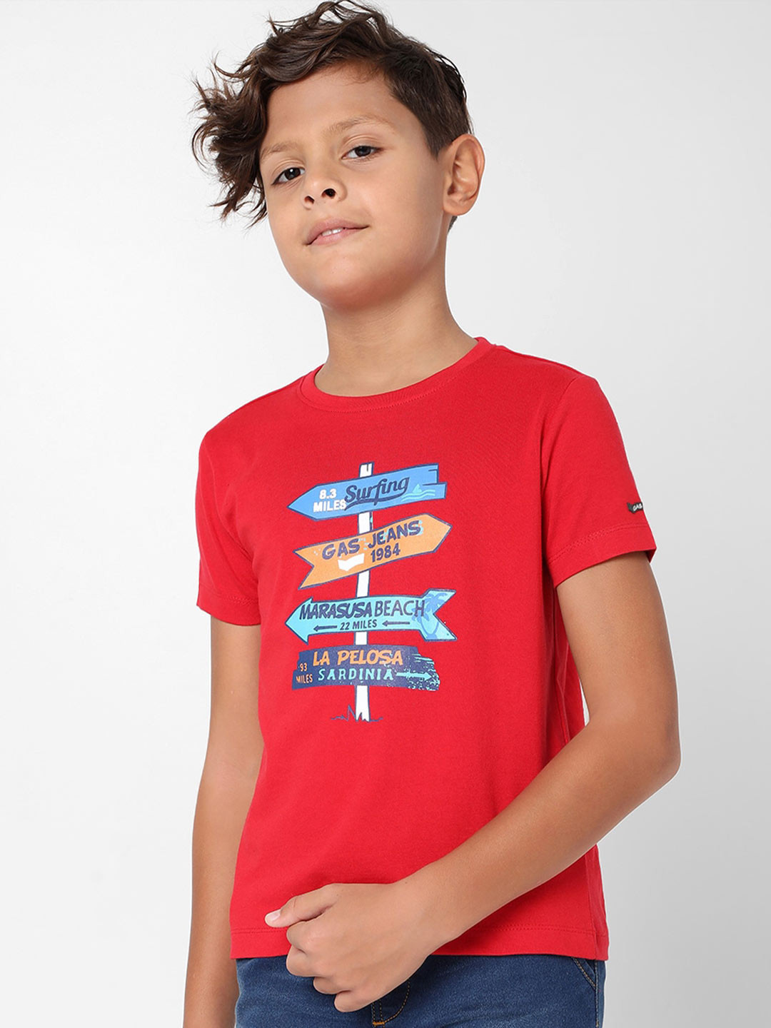 

GAS Boys Typography Printed Slim Fit Cotton T-shirt, Red