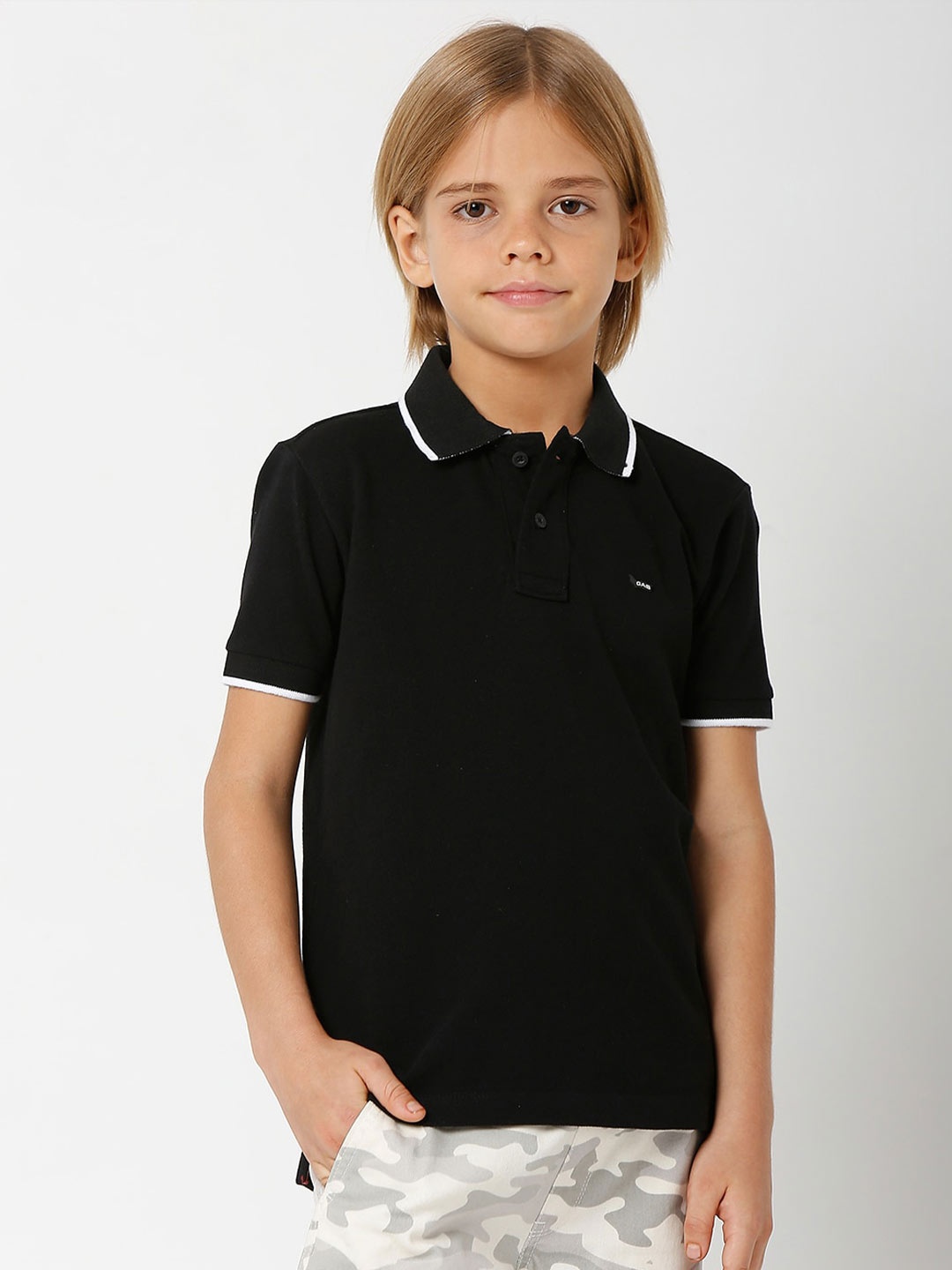 

GAS Boys Polo Collar Slim Fit Cotton T-shirt, Black