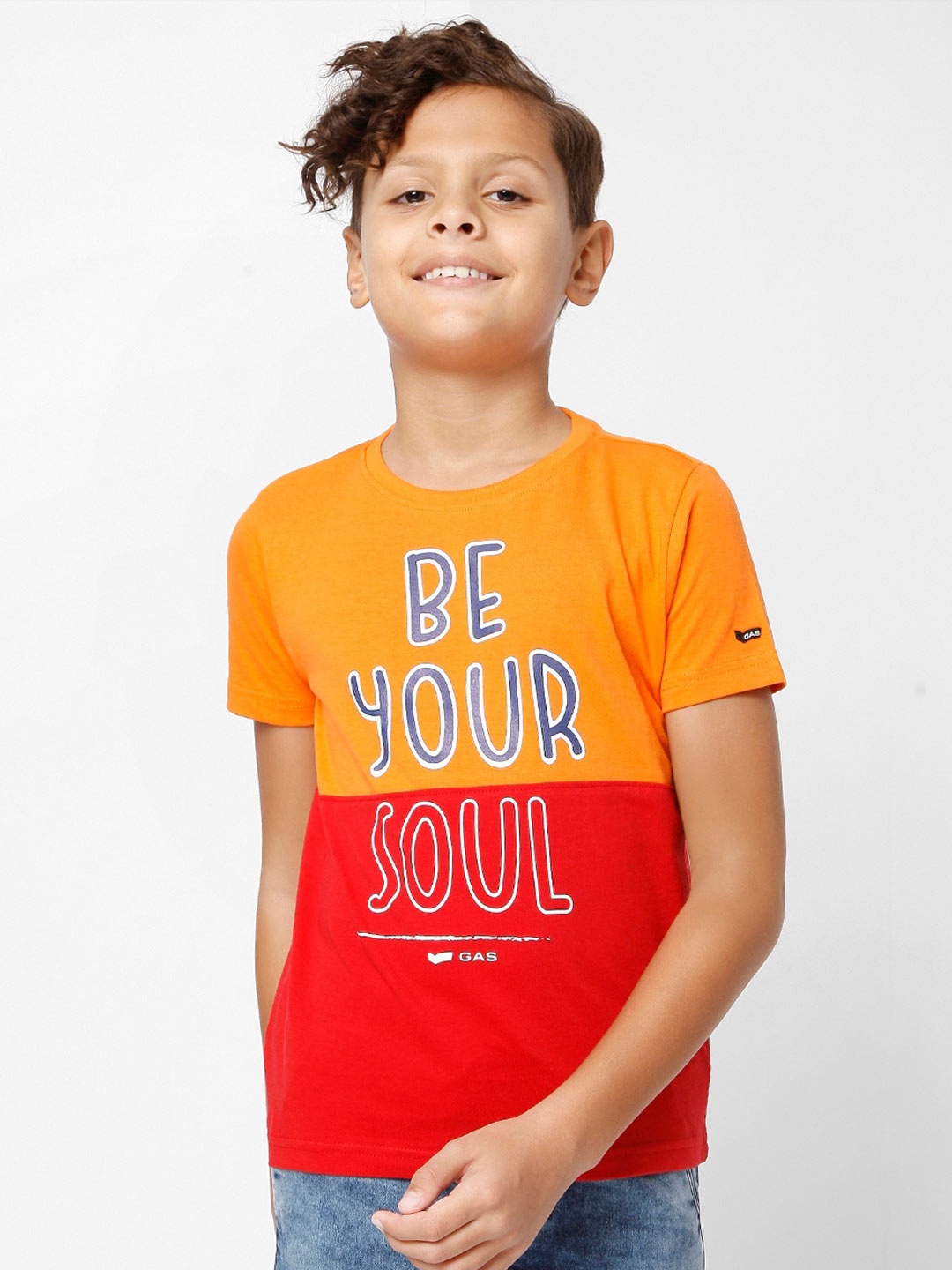 

GAS Boys Typography Printed Slim Fit Cotton T-shirt, Orange