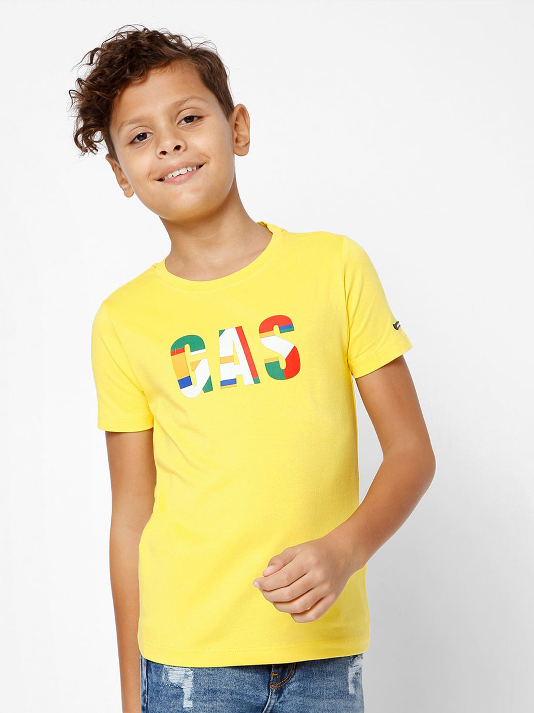 

GAS Boys Brand Logo Printed Slim Fit T-shirt, Yellow