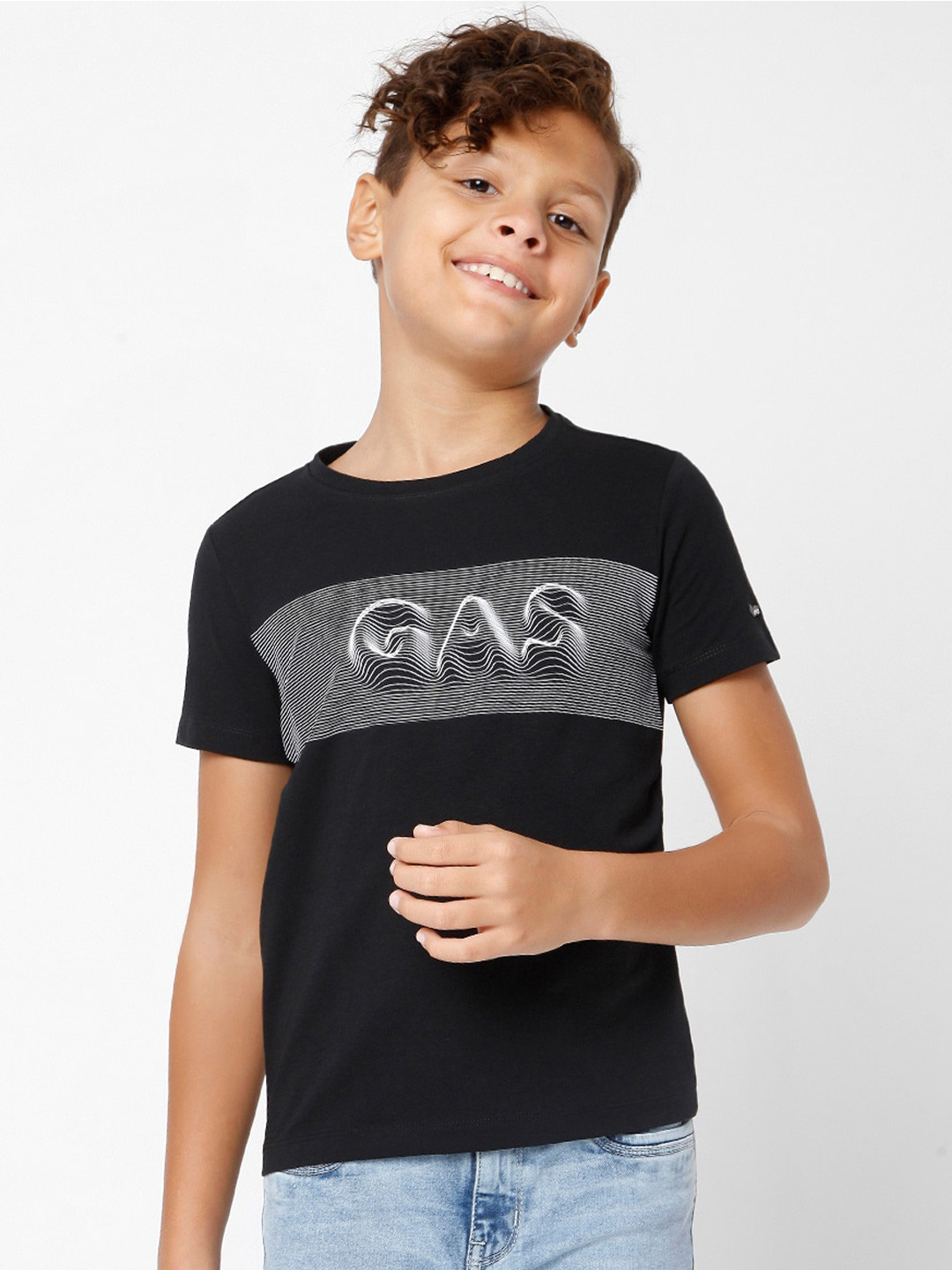 

GAS Boys Printed Slim Fit T-shirt, Black