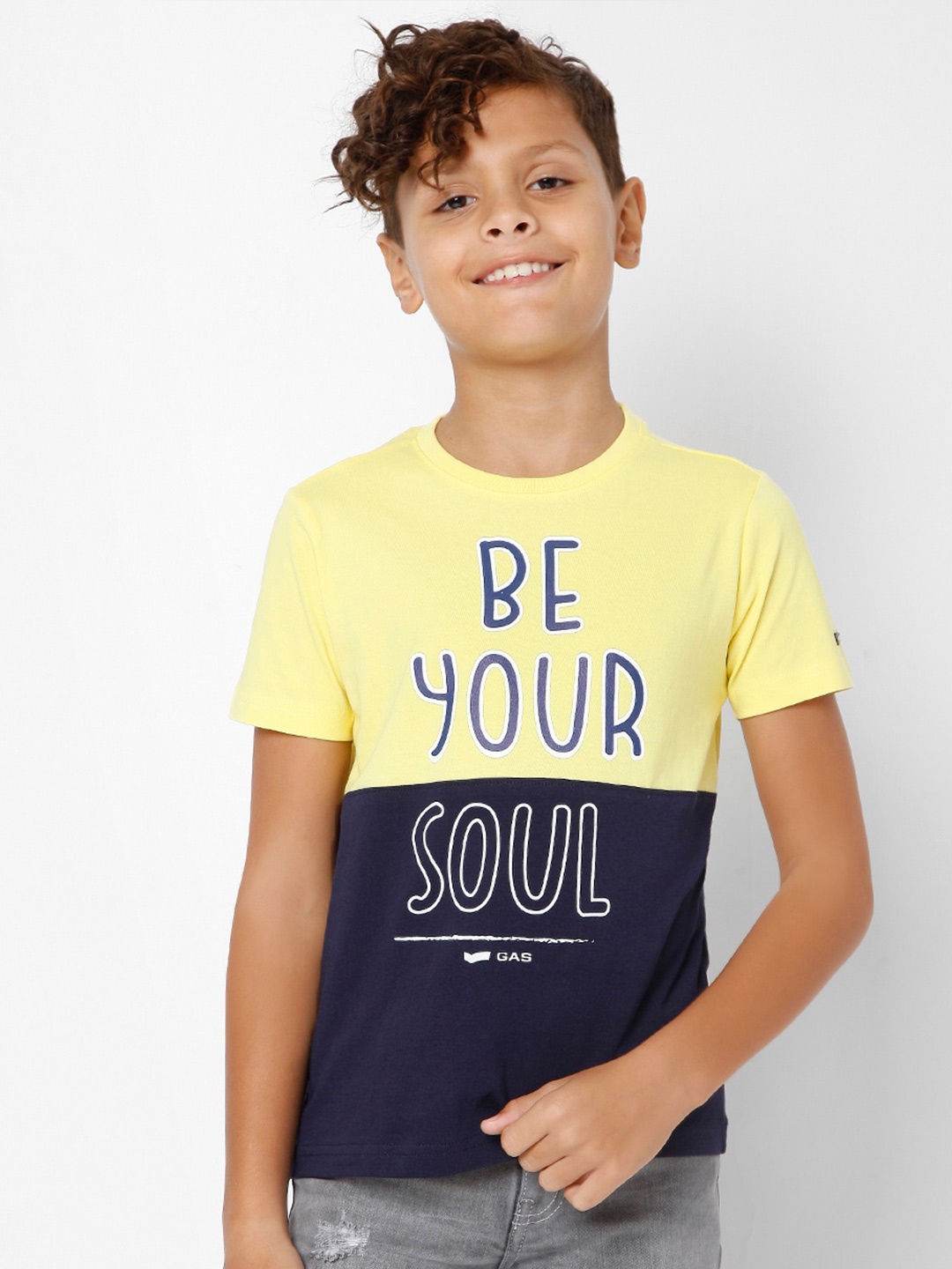 

GAS Boys Typography Printed Slim Fit Cotton T-shirt, Yellow