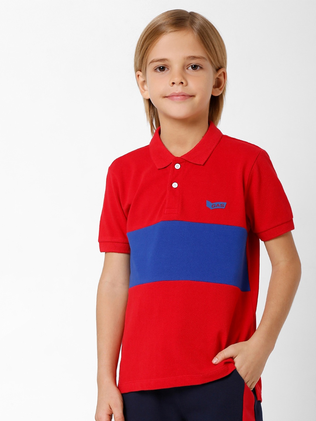 

GAS Boys Colourblocked Polo Collar Slim Fit Pure Cotton T-shirt, Red