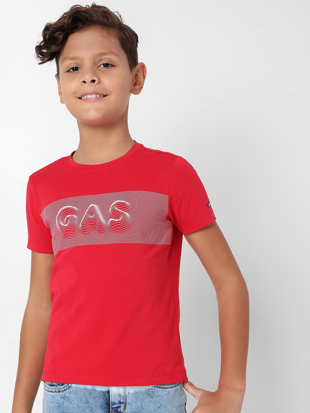 

GAS Boys Brand Logo Printed Slim Fit Cotton T-shirt, Red