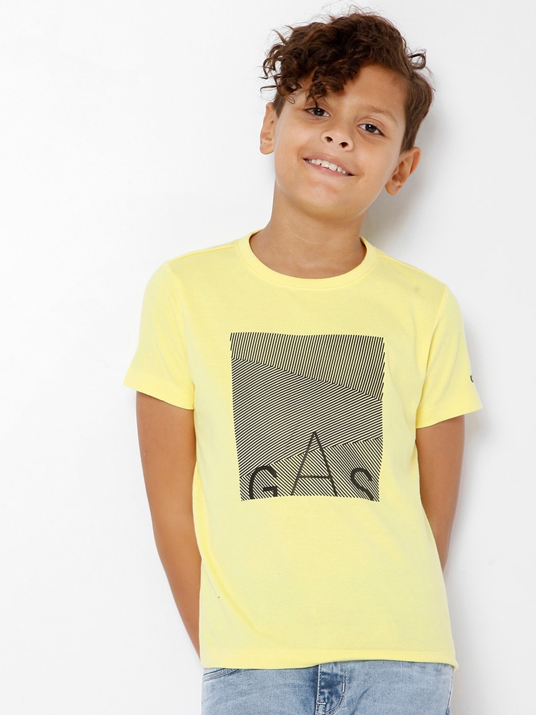 

GAS Boys Brand Logo Printed Slim Fit Cotton T-shirt, Yellow