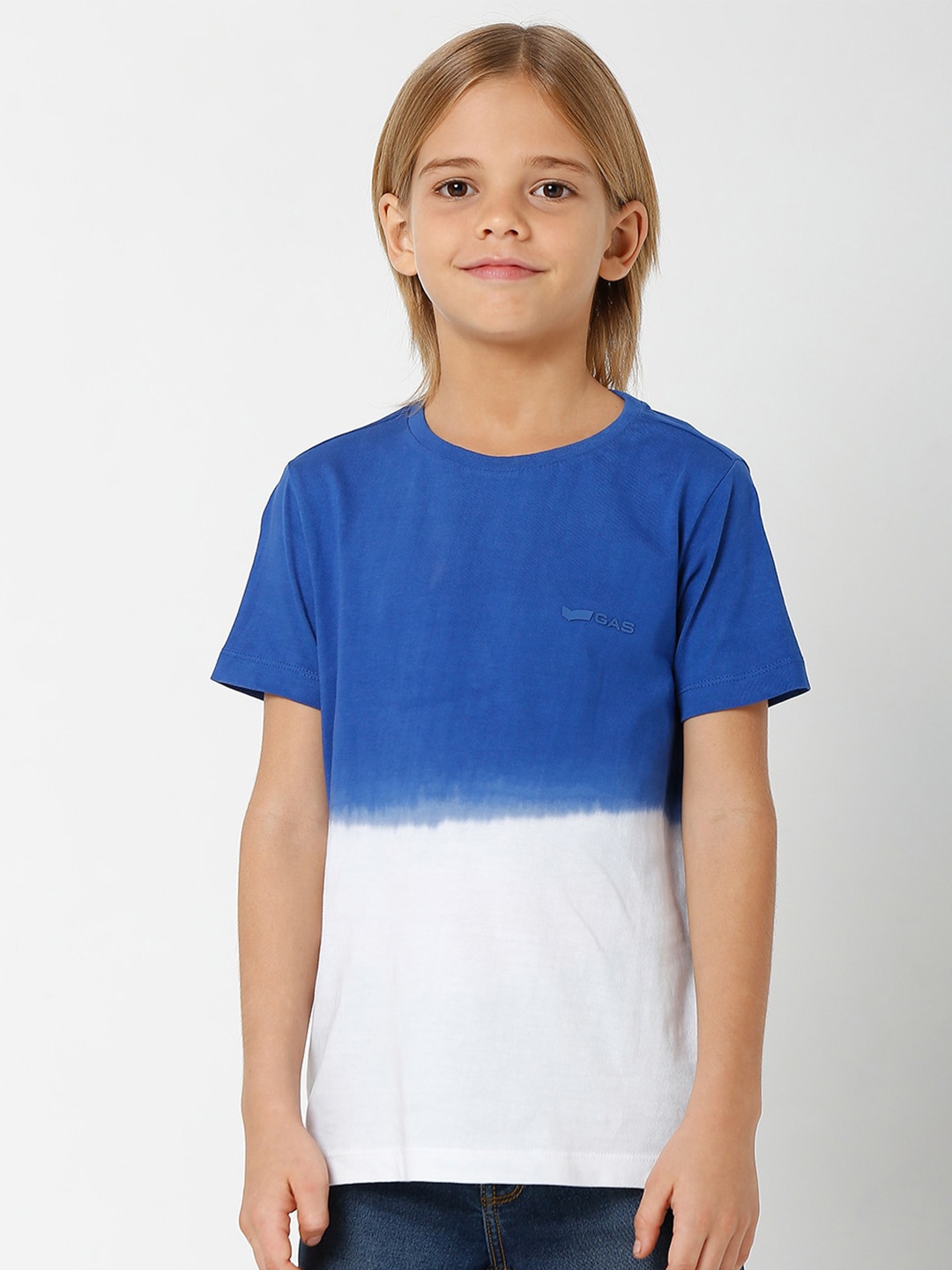 

GAS Boys Colourblocked Slim Fit Round Neck Cotton T-shirt, Blue