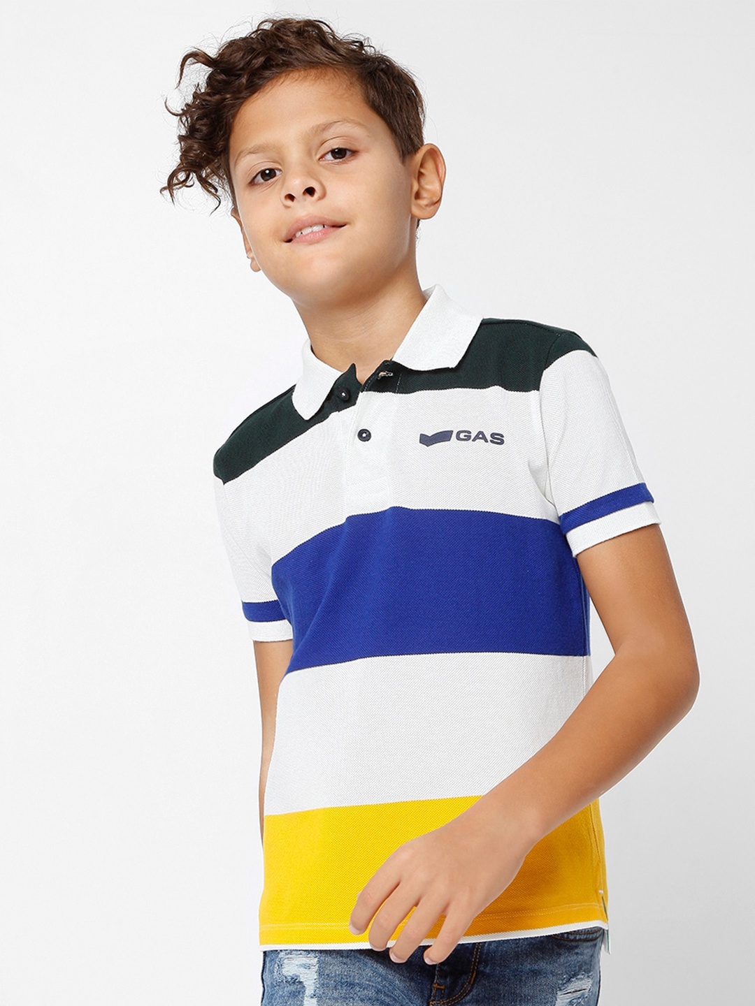 

GAS Boys Blue & White Cotton Colourblocked Polo Collar T-shirt