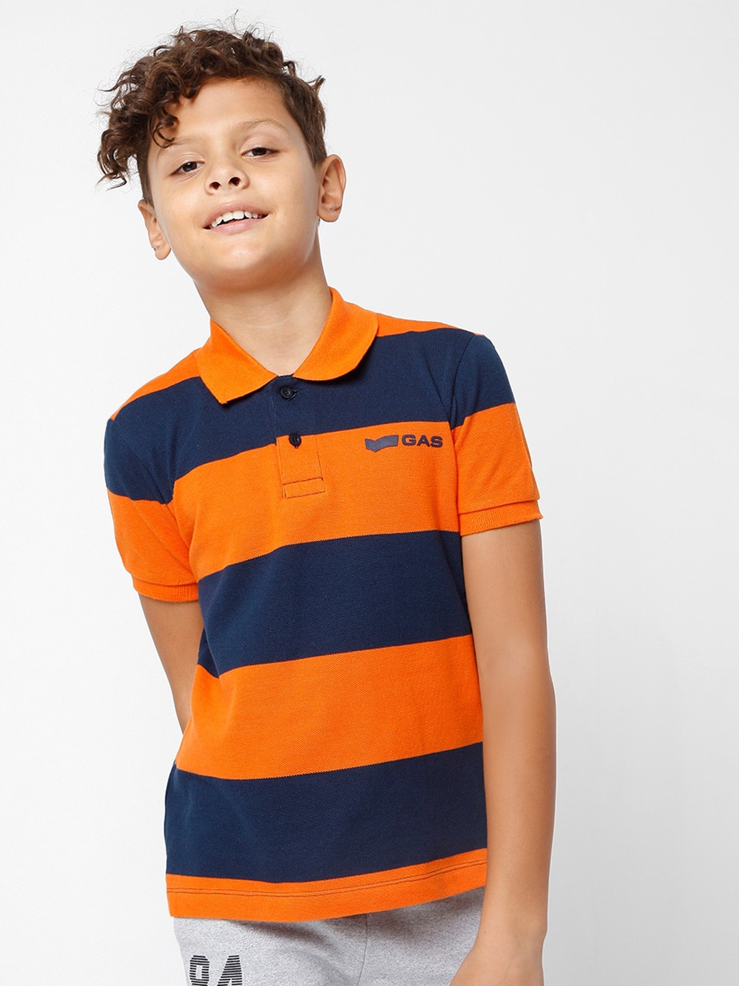 

GAS Boys Striped Polo Collar Slim Fit Cotton T-shirt, Orange