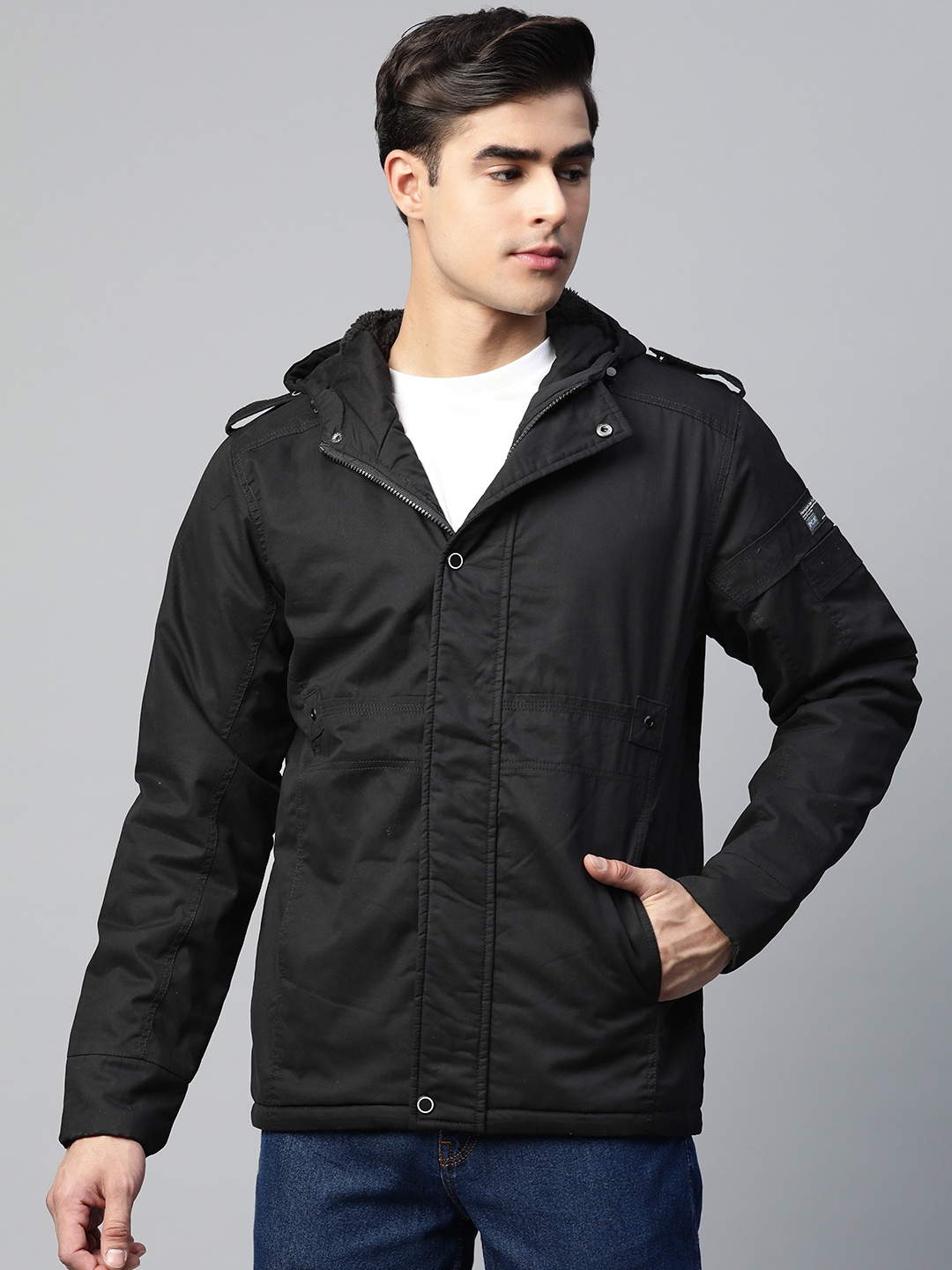 

Pierre Carlo Men Hooded Pure Cotton Tailored Jacket, Black