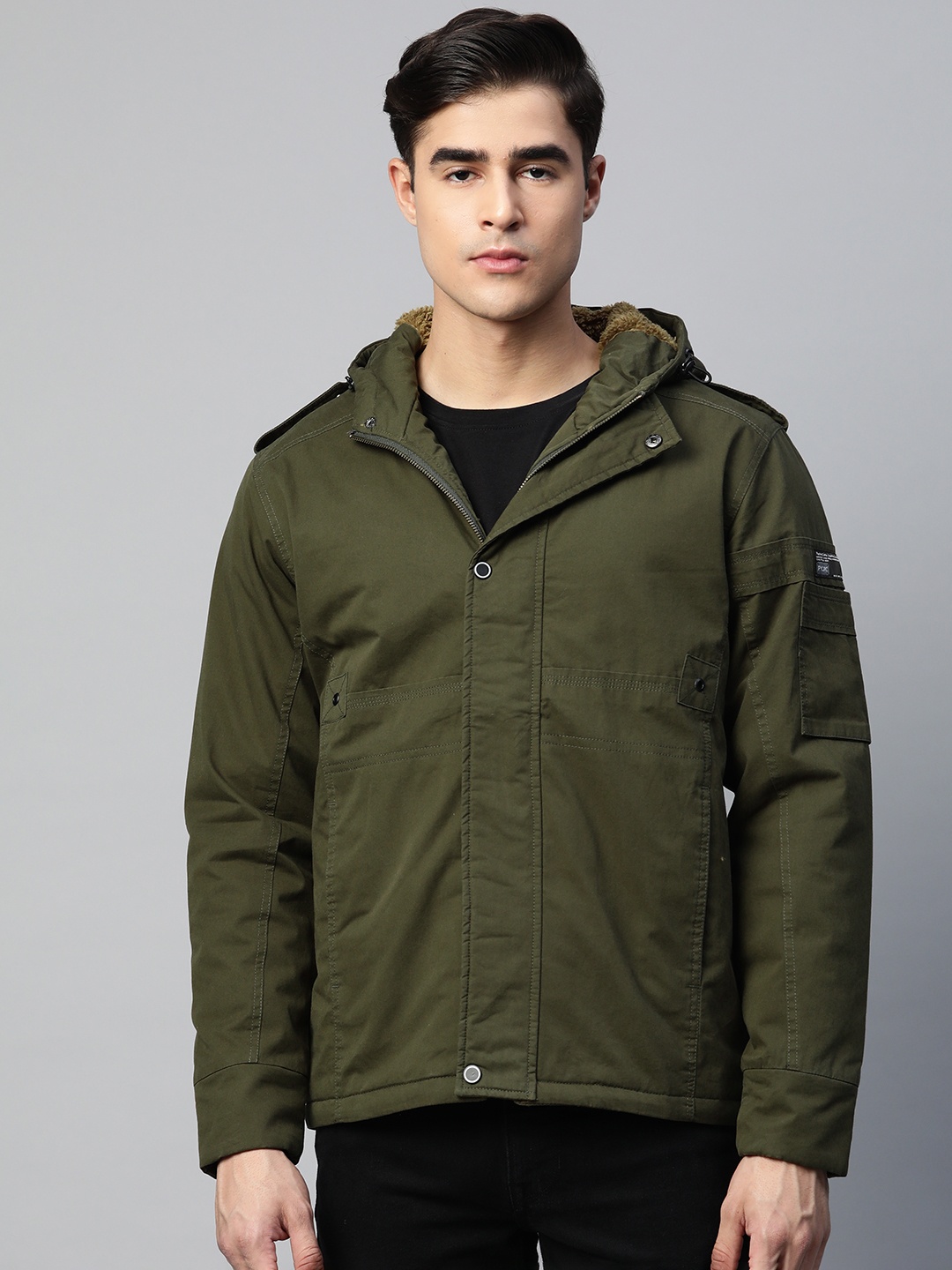 

Pierre Carlo Men Hooded Pure Cotton Tailored Jacket, Olive