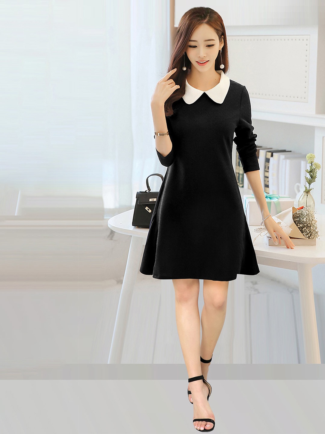 

FAVRIZ Black Peter Pan Collar A-Line Dress