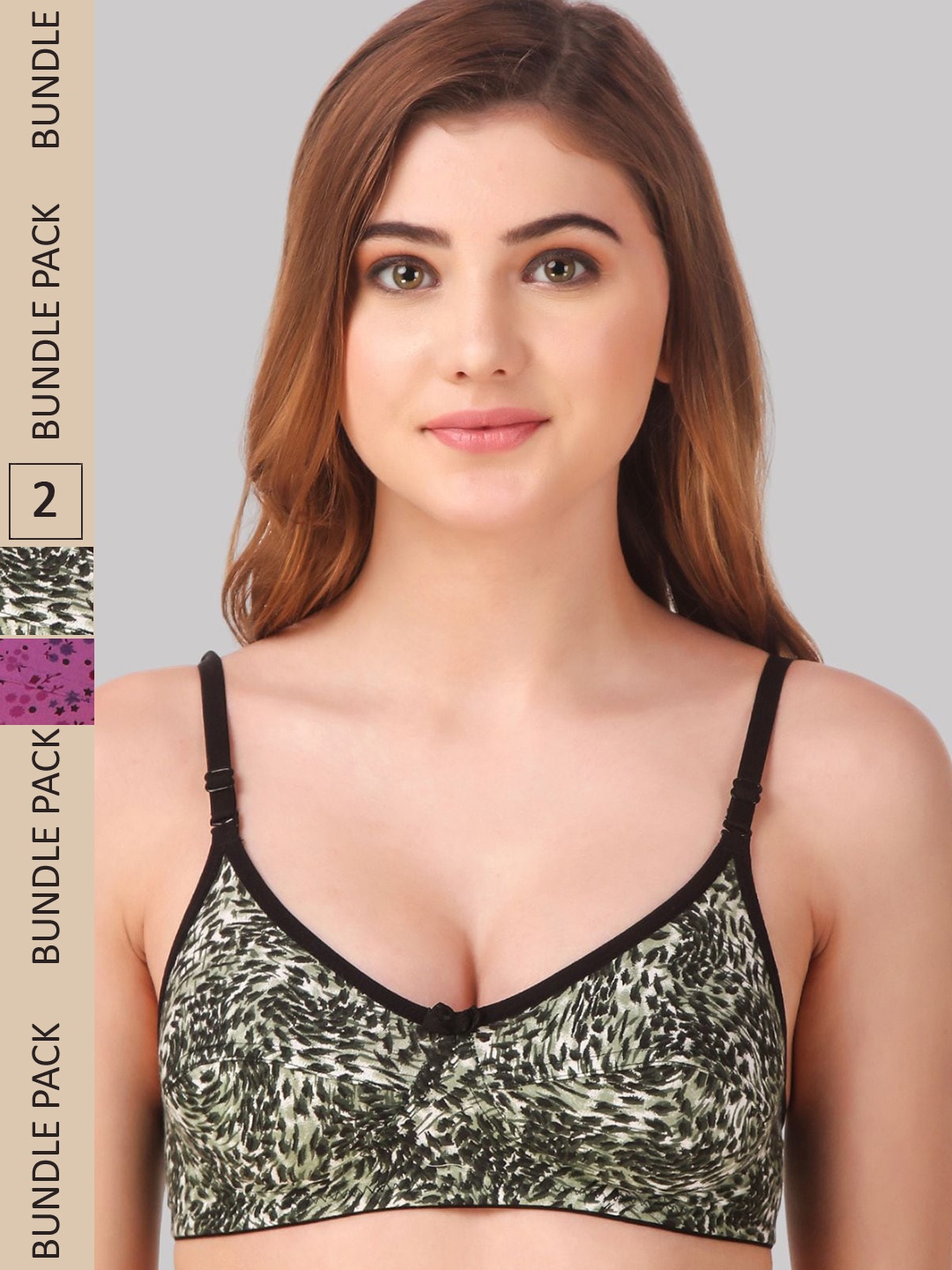 

Fasense Pack Of 2 Printed Everyday Non Padded Bra, Green