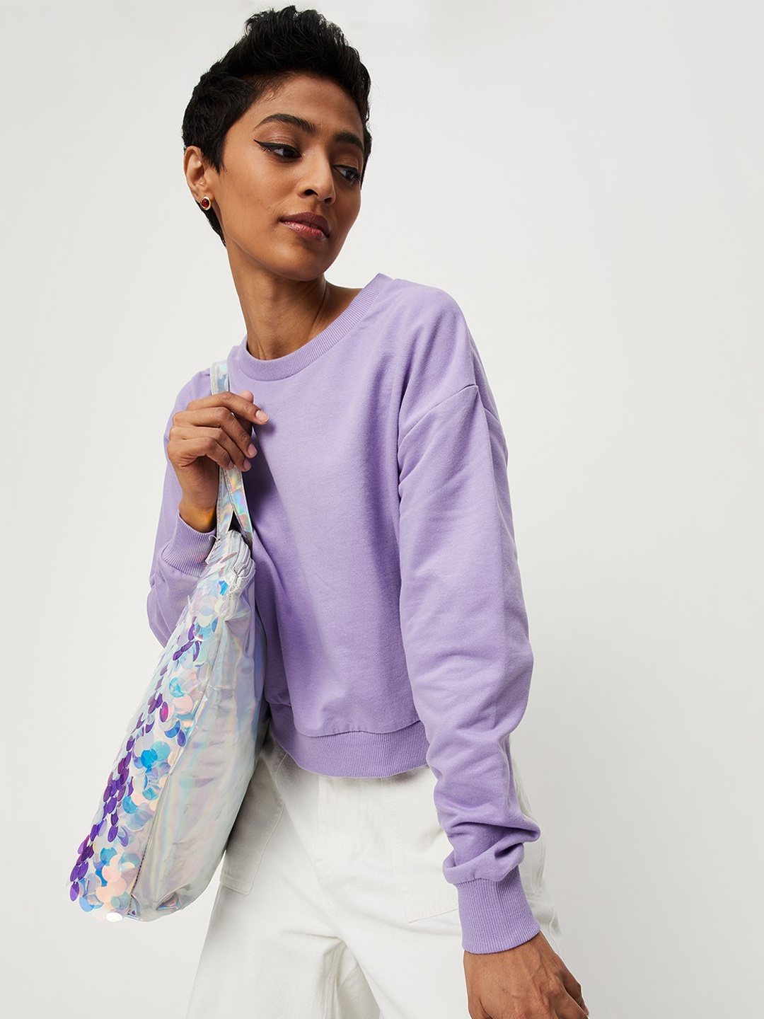 

max Round Neck Cotton Sweatshirt, Purple