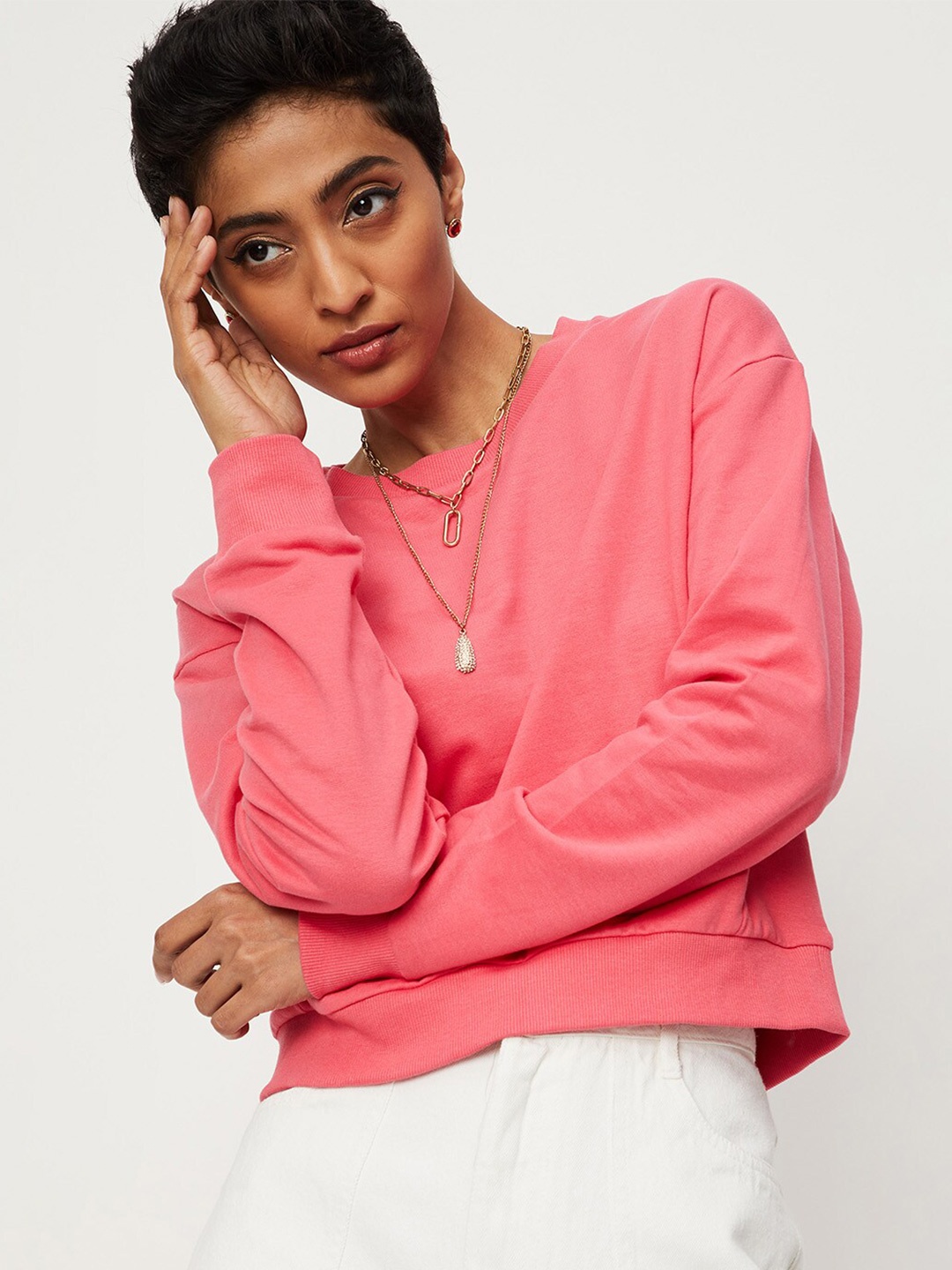 

max Women Cotton Long Sleeves Sweatshirt, Coral