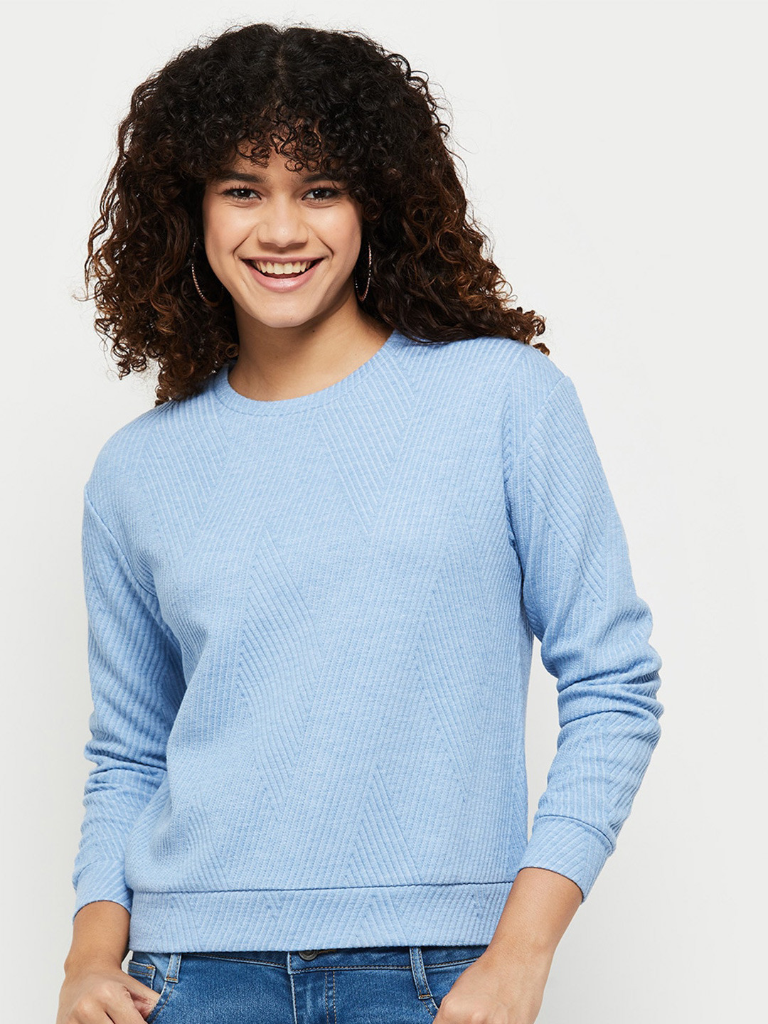 

max Round Neck Long Sleeves Sweatshirt, Blue