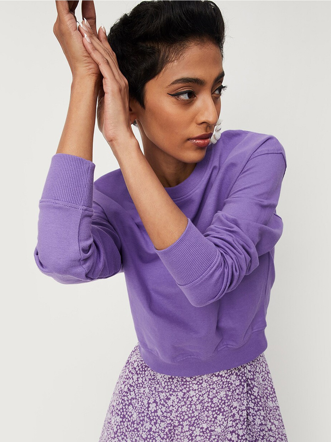 

max Women Cotton Long Sleeves Sweatshirt, Purple