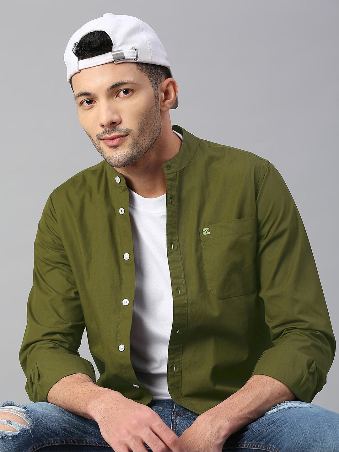 

Hubberholme Men Cotton Classic Casual Shirt, Olive